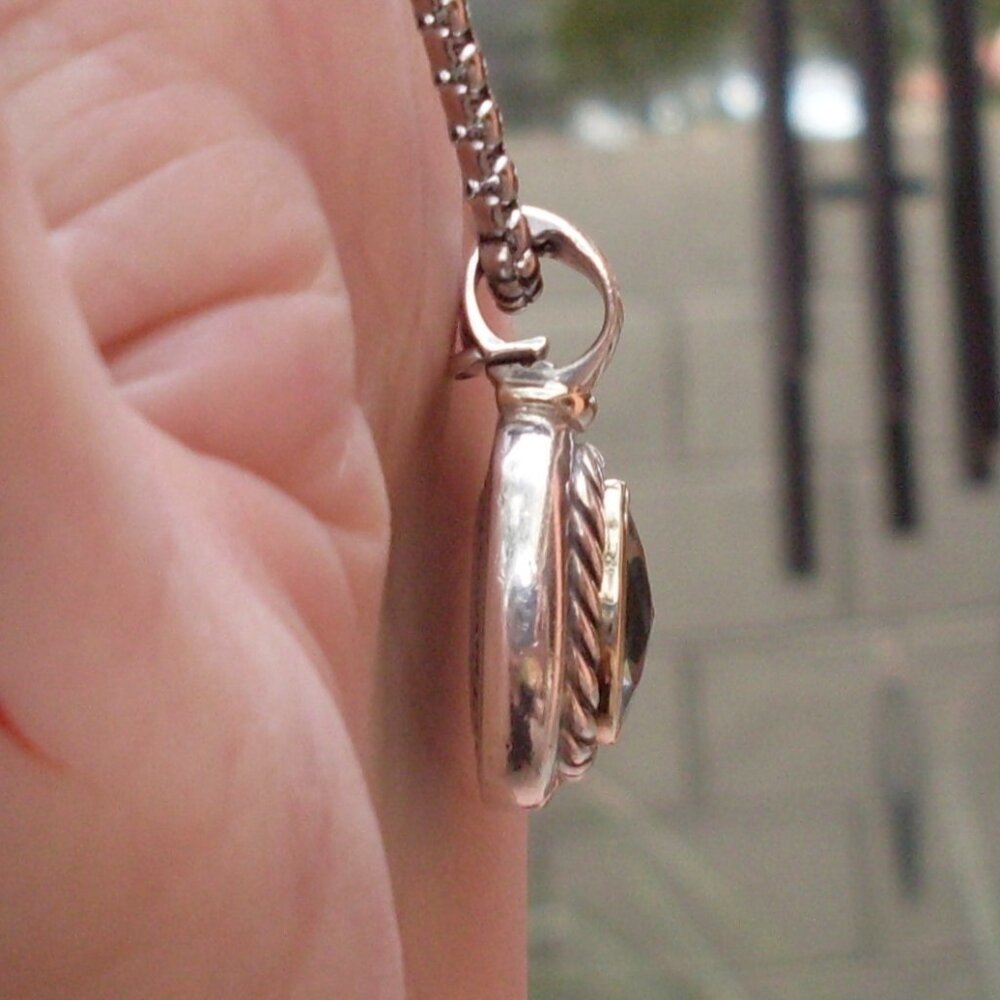 Retired David Yurman Albion Blue Topaz Enhancer Pendant w/Chain - 14K/925 - Picture 7 of 13